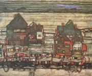 Egon Schiele Houses with Laundry (subrub II) (mk12) oil painting on canvas
